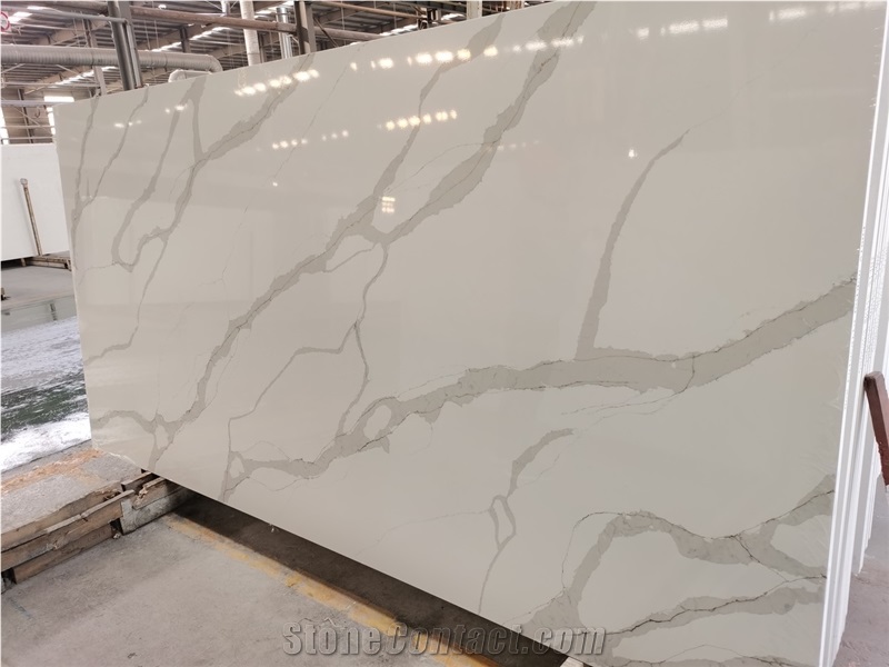 Calacatta White Artificial Quartz Slabs Engineer Solid Stone