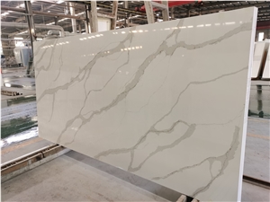 Calacatta White Artificial Quartz Slabs Engineer Solid Stone