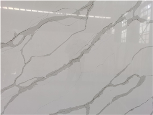 Calacatta White Artificial Quartz Slabs Engineer Solid Stone