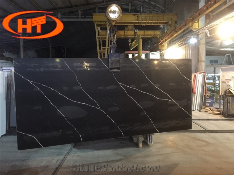 Black Calacatta Quartz Big Slab 320cm From Vietnam