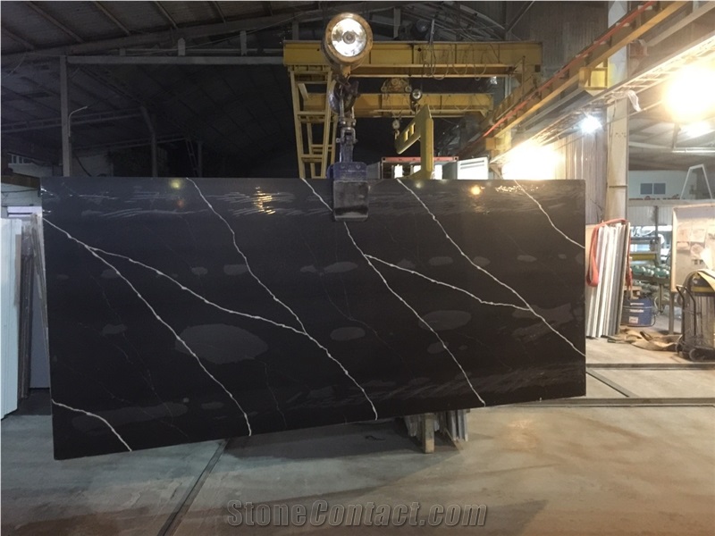 Black Calacatta Quartz Big Slab 320cm From Vietnam