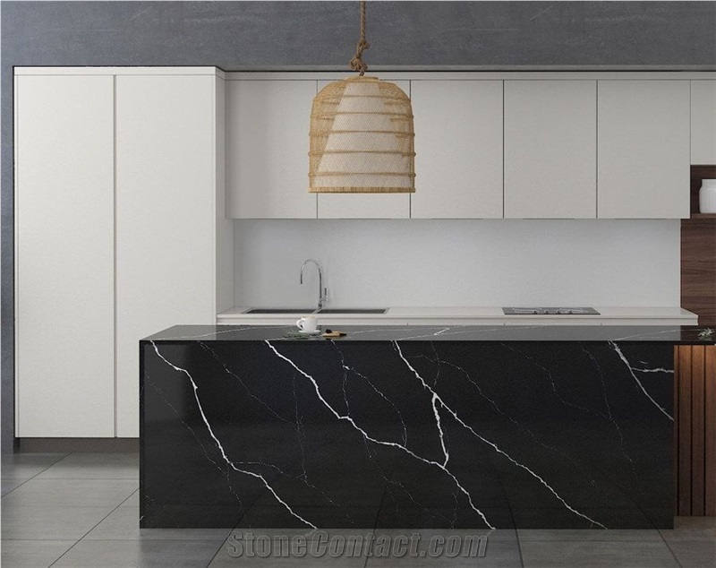 Black Calacatta Quartz Big Slab 320cm From Vietnam