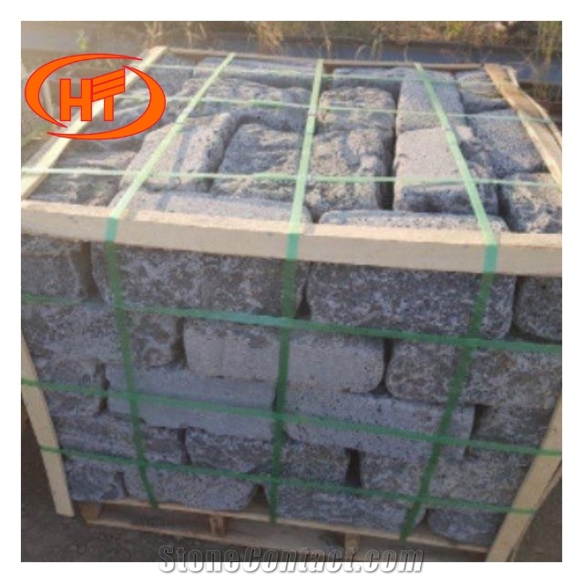 Black and Grey Basalt Stone Lava Stone Cubic Tile Stepping 