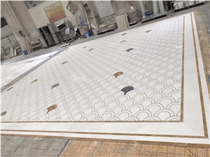 Polaris Marble Green Marble Brass Strip Medallion Floor Tile Polaris Marble Green Marble Brass Strip Medallion Floor Tile