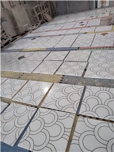 Polaris Marble Green Marble Brass Strip Medallion Floor Tile