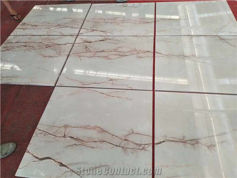 Red Line White Jade Marble Tile Slabs Supplier 