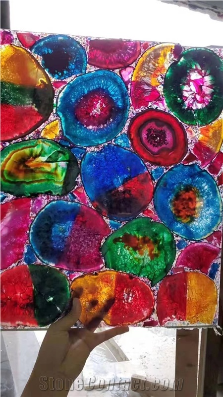 backlit colorful agate gemstone wall tile semiprecious slab