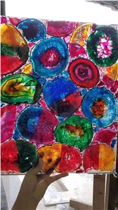 backlit colorful agate gemstone wall tile semiprecious slab