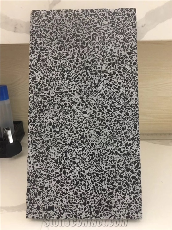 black authentic terrazzo glass floor kitchen tile 