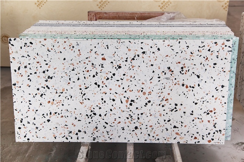black authentic terrazzo glass floor kitchen tile 