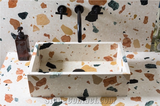 pink green terrazzo bathroom floor tile authenic terrazzo 