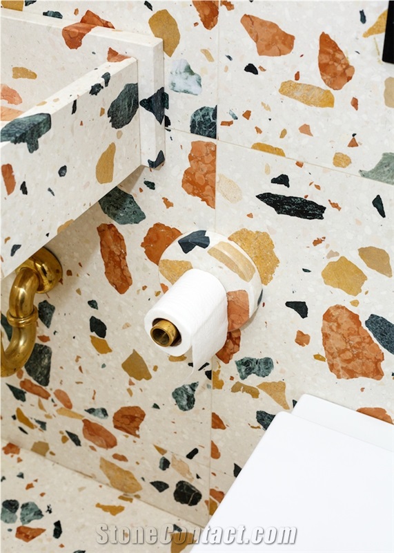 pink green terrazzo bathroom floor tile authenic terrazzo 