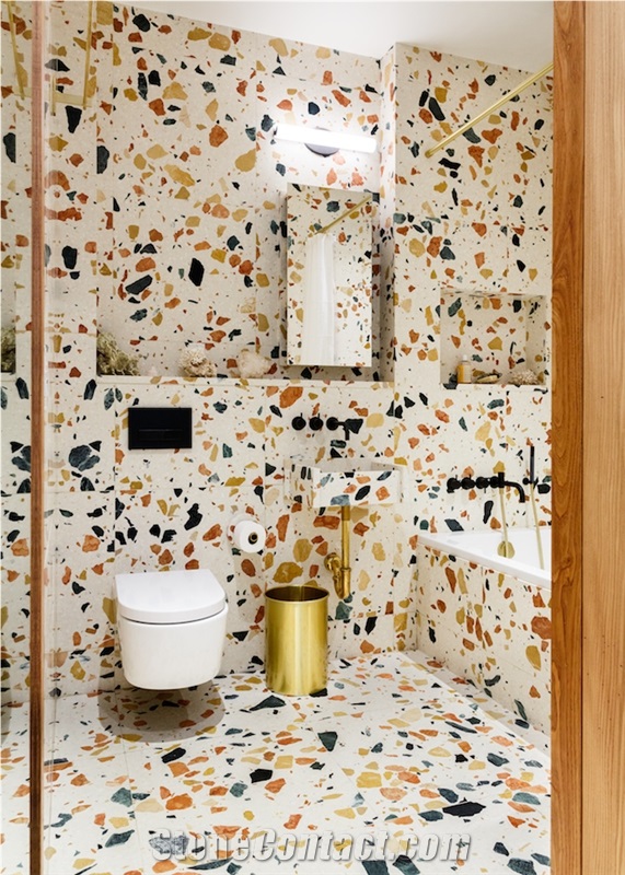 pink green terrazzo bathroom floor tile authenic terrazzo 