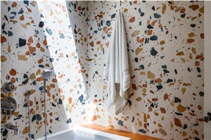 pink green terrazzo bathroom floor tile authenic terrazzo 