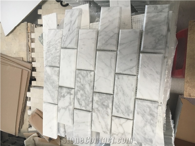 Bevel Carrara Brick Backsplash Mosaic Bath Wall Design Tile