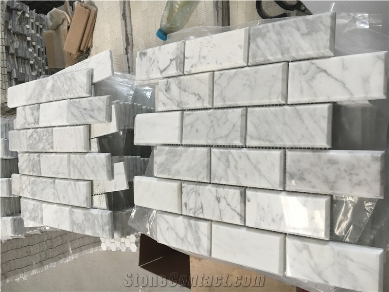 Bevel Carrara Brick Backsplash Mosaic Bath Wall Design Tile