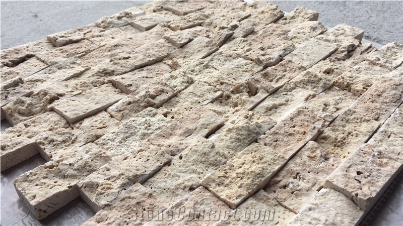 Brick Travertine Mosaic Design Split Wall Linear Strips Tile