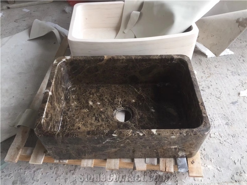 drop-in marble bath sink dark emperador kitchen wash basin