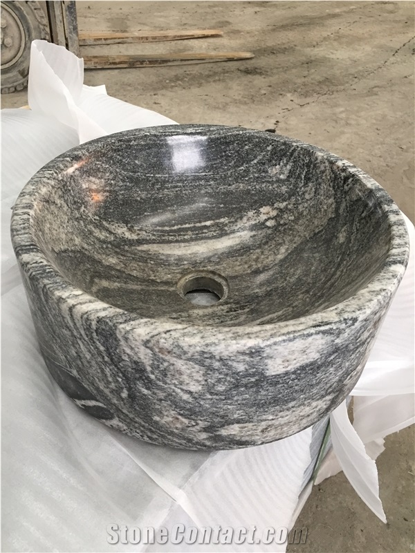 Grey Granite Bathromm Round Wash Basin Nero Santiago Sink