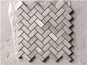 Herringbone Wood Grey Marble Kitchen Mosaic Backsplash Tile