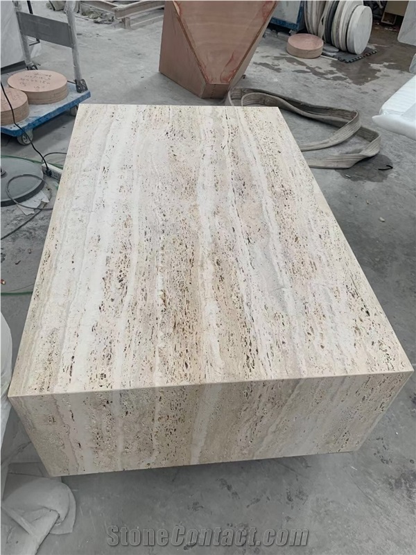 ivory travertine waterjet restaurant coffee table top 