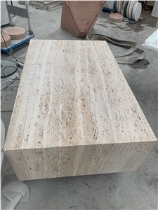ivory travertine waterjet restaurant coffee table top 