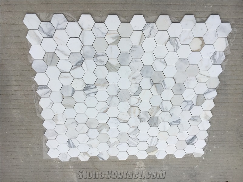 Marble Bath Mosaic Design Tile Calacatta Gold Hexagon Floor