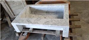 marble bathroom drop-in sink arabescato mossa square basin