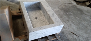 marble bathroom drop-in sink arabescato mossa square basin