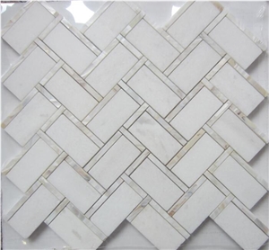 Mother Of Pearl Mosaic Tile Thassos Herringbone Waterjet 