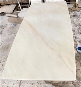 Restuarant waterjet cut table top white onyx cafe work top