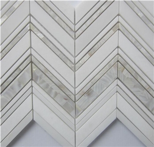 Thassos Waterjet Floor Mosaic Mother Of Pearl Chevron Tile