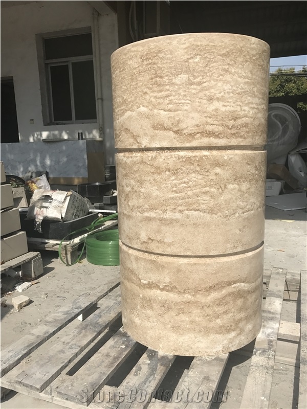 travertine pedestal bathroom wash basin round stone sink