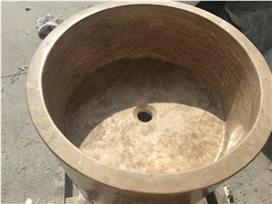 travertine pedestal bathroom wash basin round stone sink