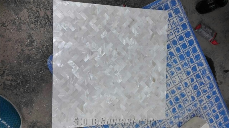 White Water-Jet Herringbone Mother Of Pearl Shell Mosaic