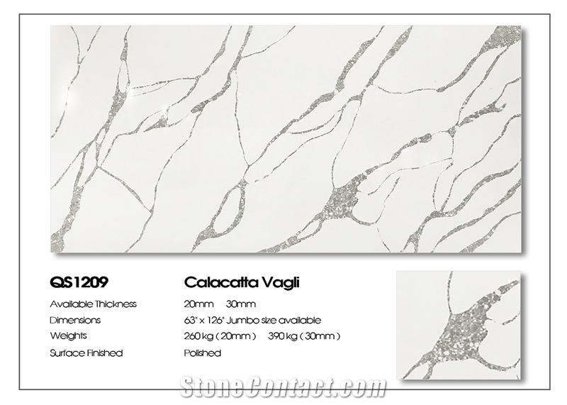 1209 Calacatta Vagli Artificial Quartz Calacatta Slabs
