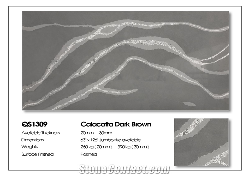 Calacatta Dark Brown Quartz Stone Slabs, Quartz Slabs