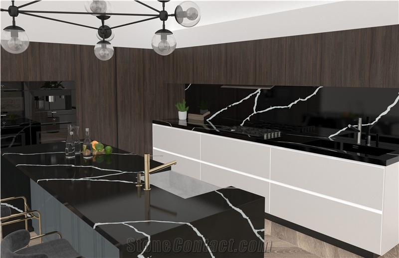 Nero Marquina Grey Quartz Stone Slabs, Quartz Slabs