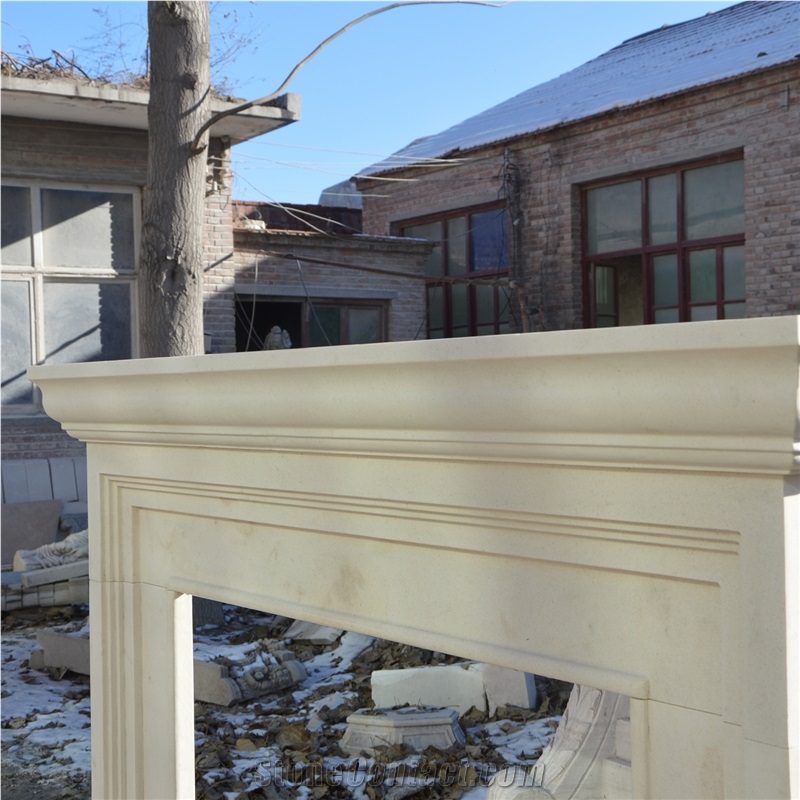 White liemstone modern fireplace 008