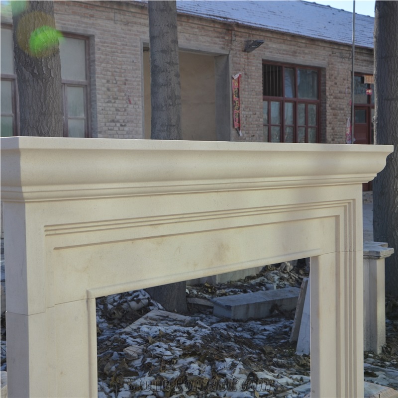 White liemstone modern fireplace 008