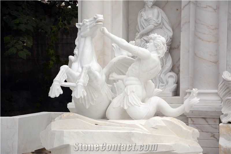 WHITE MARBLE CARVING "FONTANA DI TREVI" Fountain