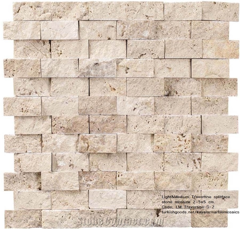 Splitface light-medium travertine mosaics 2-5x5 cm