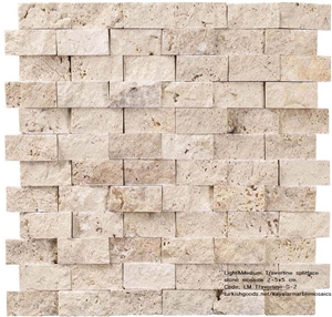 Splitface light-medium travertine mosaics 2-5x5 cm
