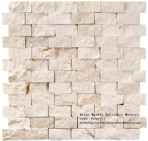 Travertine splitface stone mosaics 2-5x5cm set on fiber mesh
