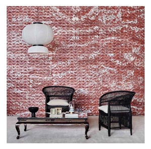 Rojo Breccia Red Marble CNC Wall Panels, 3D Wall