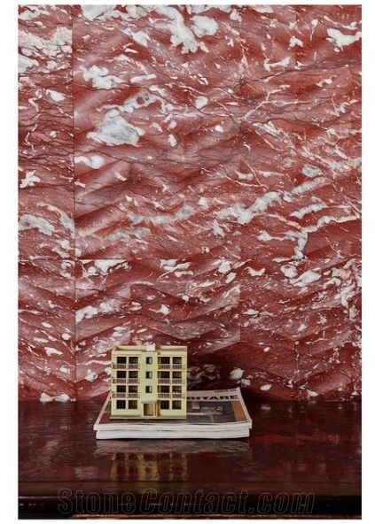 Rojo Breccia Red Marble CNC Wall Panels, 3D Wall