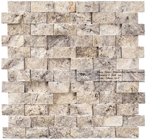 Grey Silver Travertine Splitface Stone Mosaics 2-5X5 Cm. Grey Silver Travertine Splitface Stone Mosaics 2-5X5 Cm.