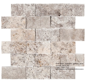 Grey Silver Travertine Splitface Stone Mosaics 5X10 Cm.