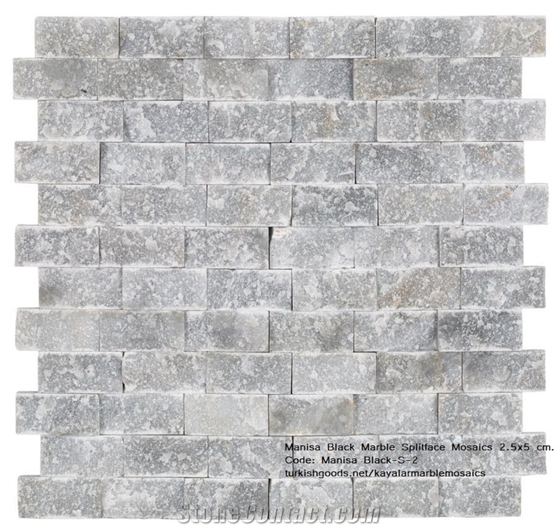 Manisa Light Black Marble Splitface Mosaics 2,5X5 Cm.