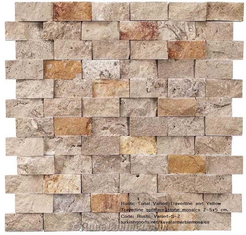 Rustic Tonal And Yellow Travertine Split Mosaics 2.5X5 Cm.